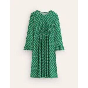 Boden Green Floral Empire Waist Bell Sleeve Flute Sleeve Midi Dress US 14R